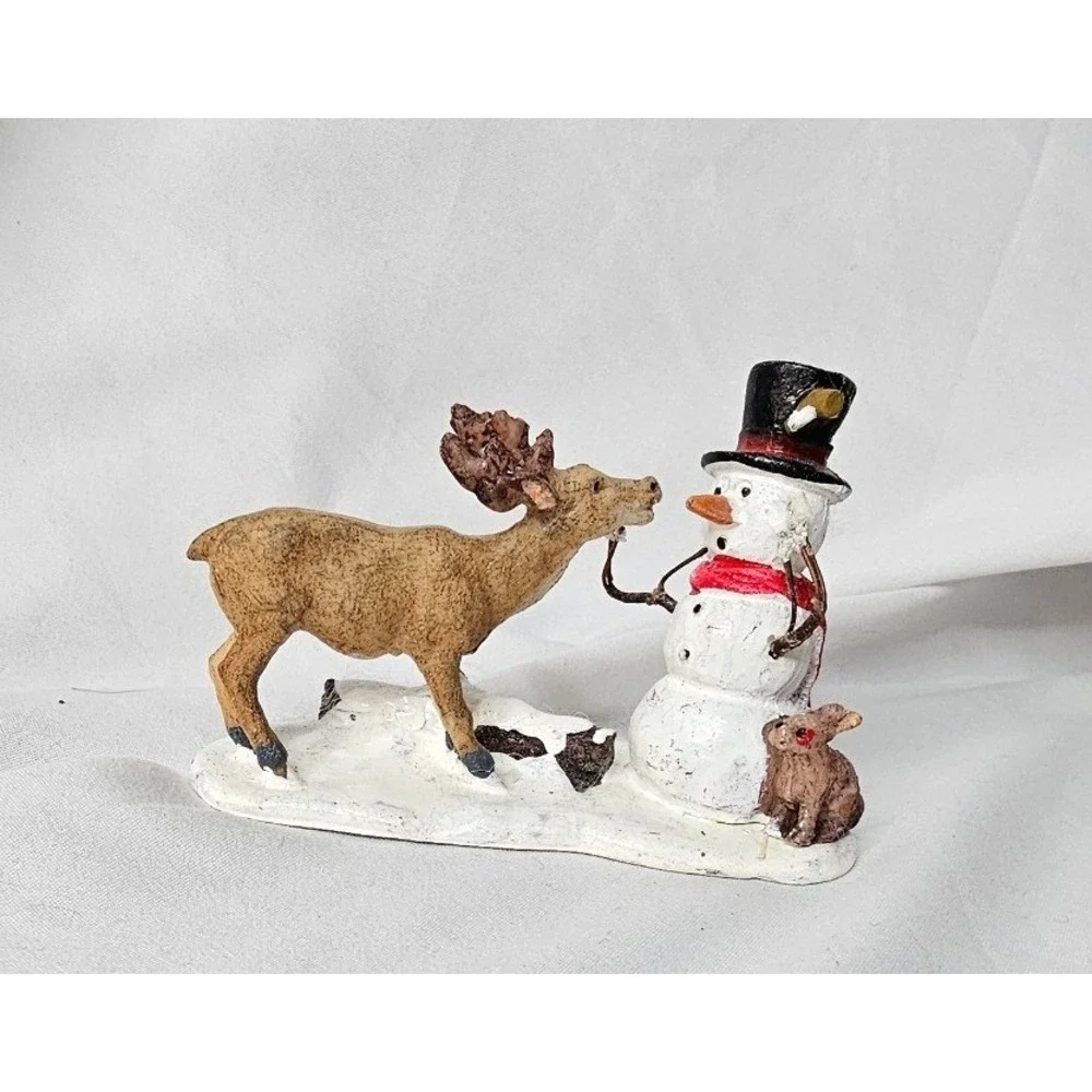 Lemax Snack Time Snowman and Reindeer Figurine Winter Village Holiday Decor